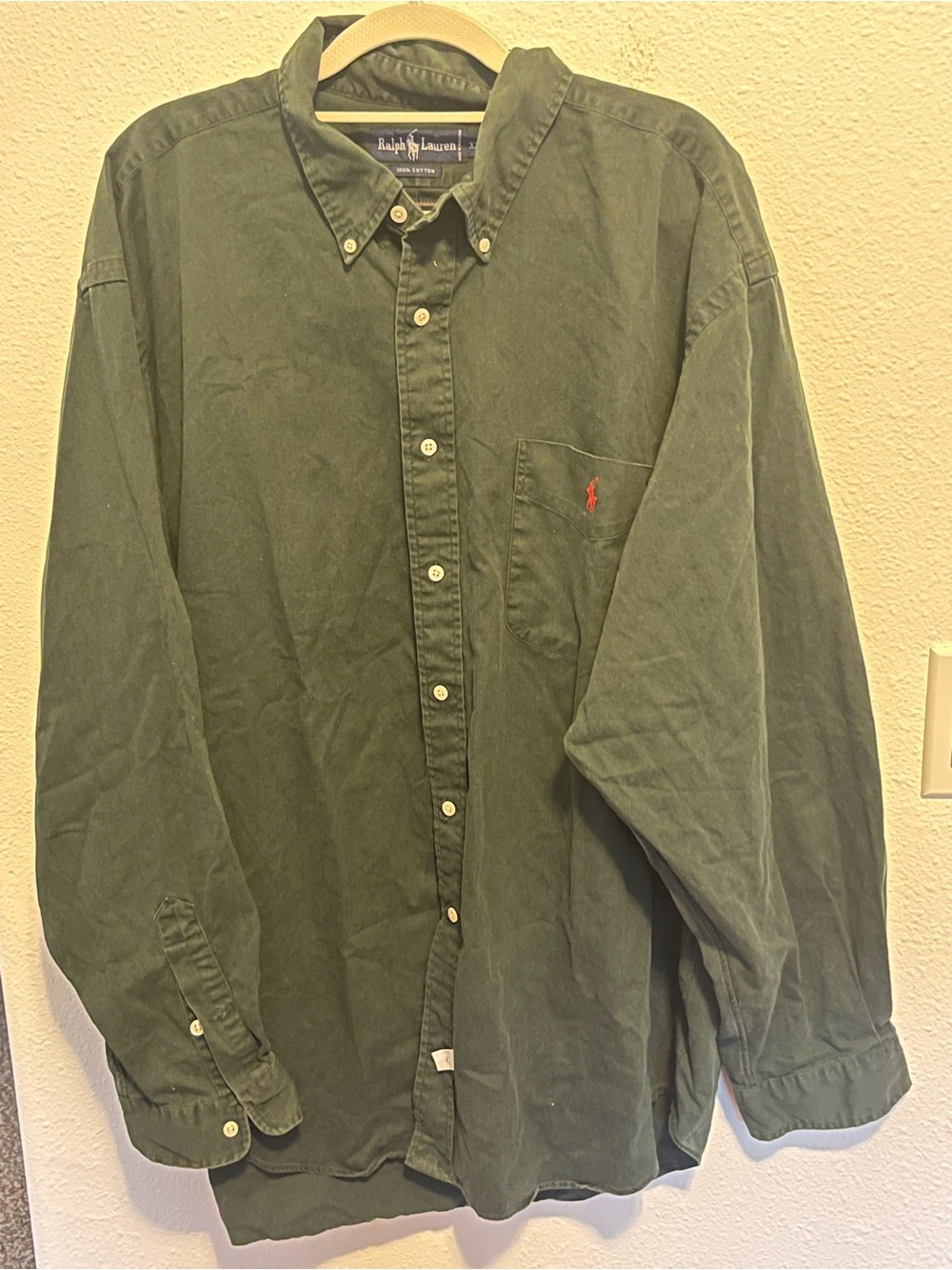 Ralph Lauren Dark Olive Green Button-Down Shirt with Red Pony